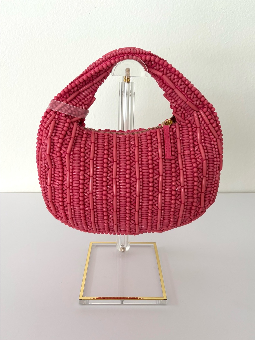 Handcrafted In India Pink Beaded Hobo Handbag NWT Half-Round Zipper Closure